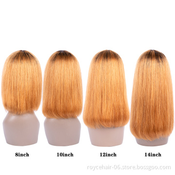 Peruvian Virgin Human Hair T1b 27 Colored Ombre Natural Blonde Short Straight Bob Wigs for Black Women with Bangs